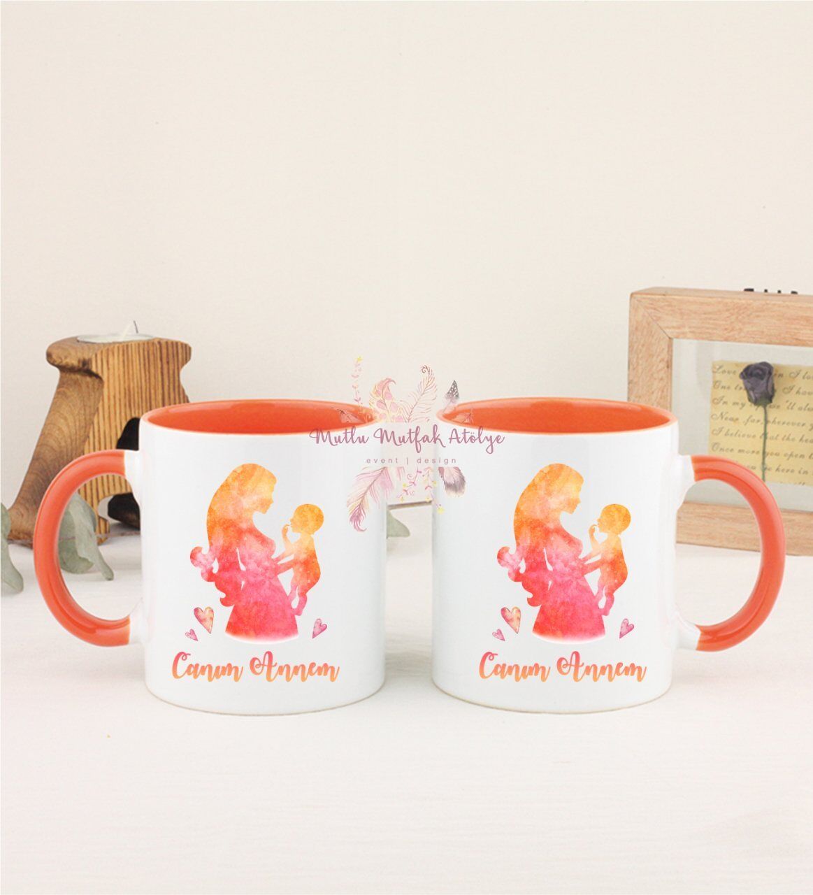 Anneler Günü Canım Annem İkili Turuncu Kupa Bardak