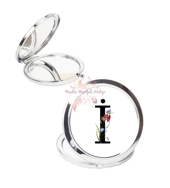İ Harfi Çiçek Desenli Cep Aynası