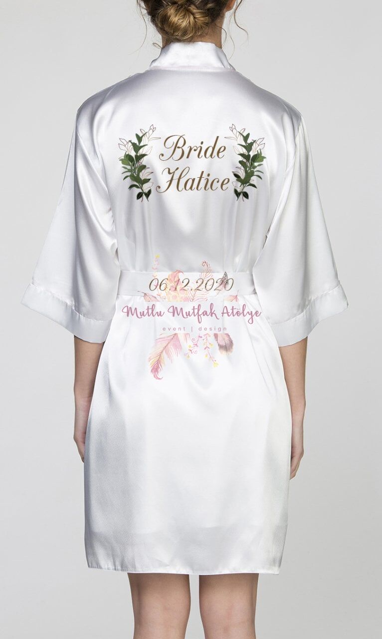 İsimli Baskılı Sabahlık Yeşil Çiçekli İç Elbiseli + Volanlı