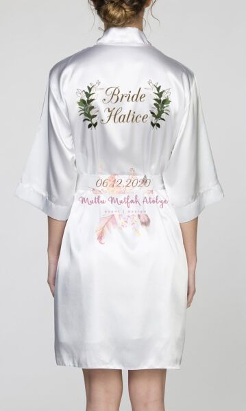 İsimli Baskılı Sabahlık Yeşil Çiçekli İç Elbiseli + Volanlı