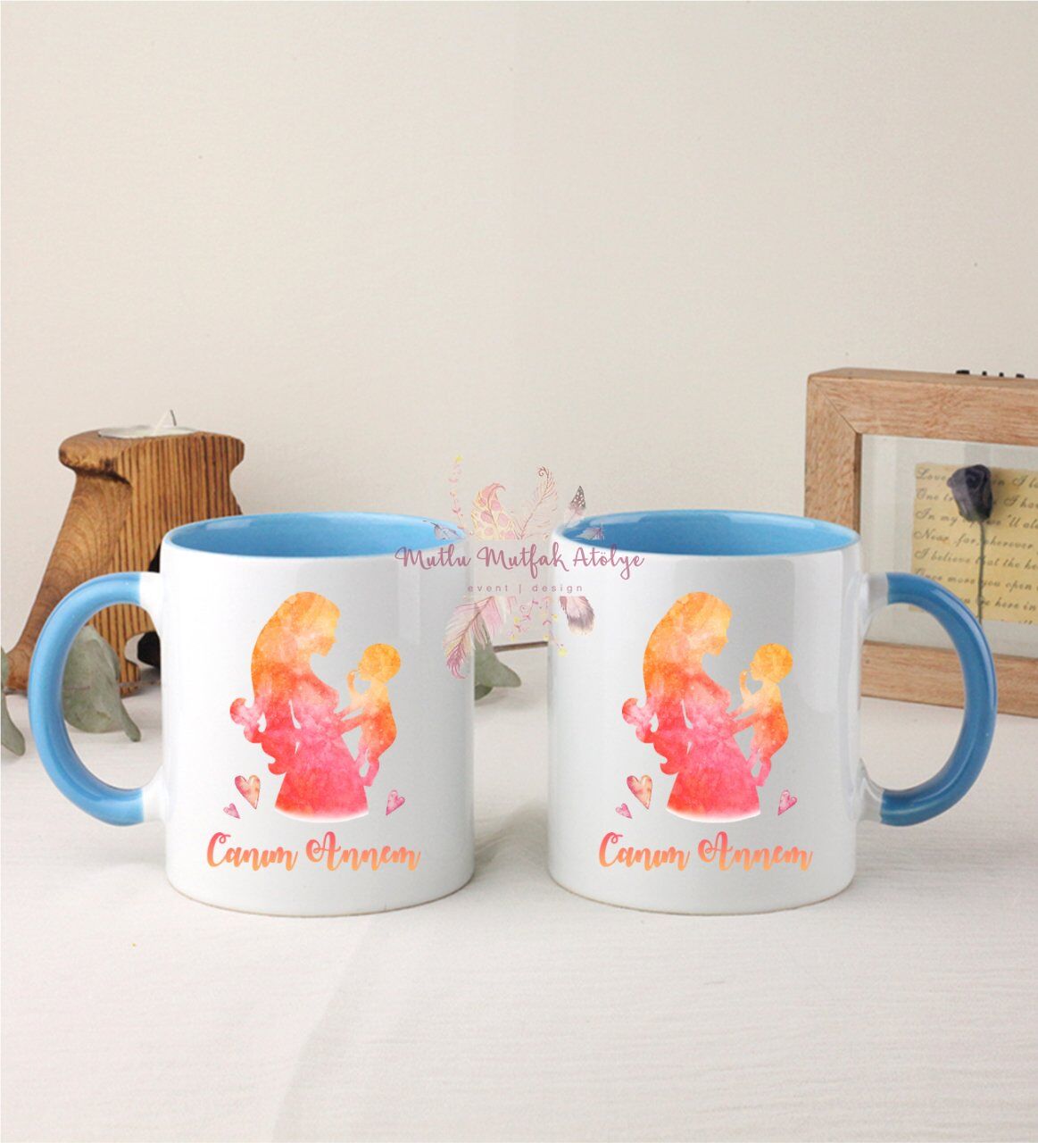Anneler Günü Canım Annem İkili Mavi Kupa Bardak