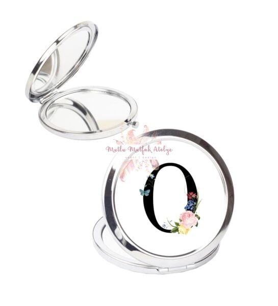 O Harfi Çiçek Desenli Cep Aynası