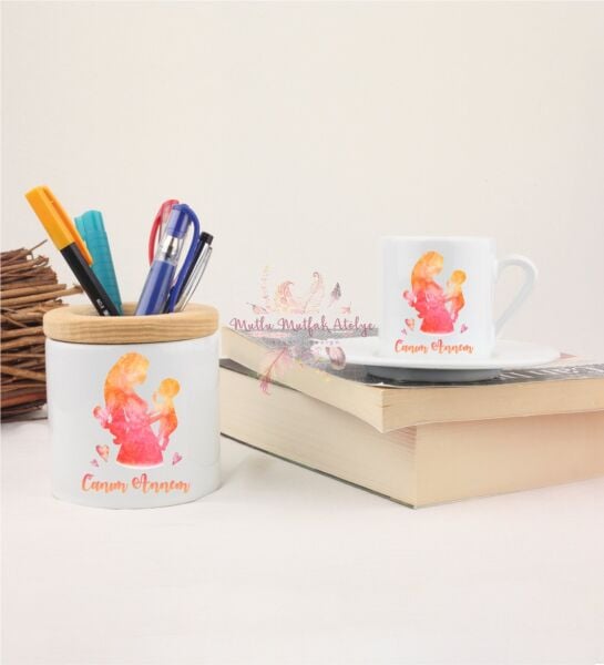Anneler Günü Canım Annem Kalemlik ve Türk Kahvesi Fincanı