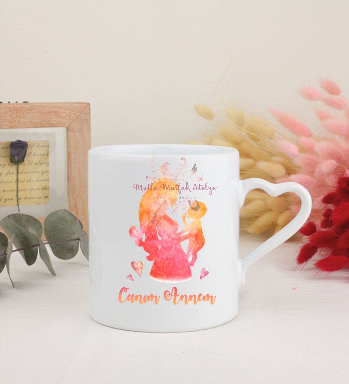 Anneler Günü Canım Annem Beyaz Kalpli Kupa Bardak