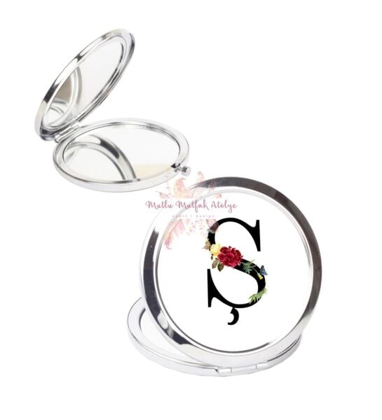 Ş Harfi Çiçek Desenli Cep Aynası