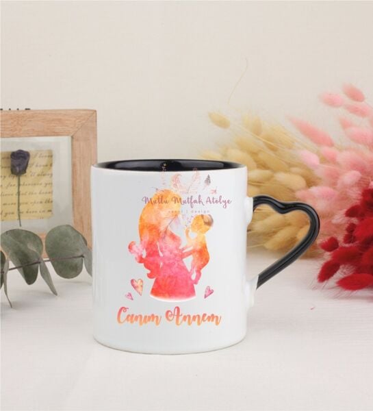 Anneler Günü Canım Annem Siyah Kalpli Kupa Bardak