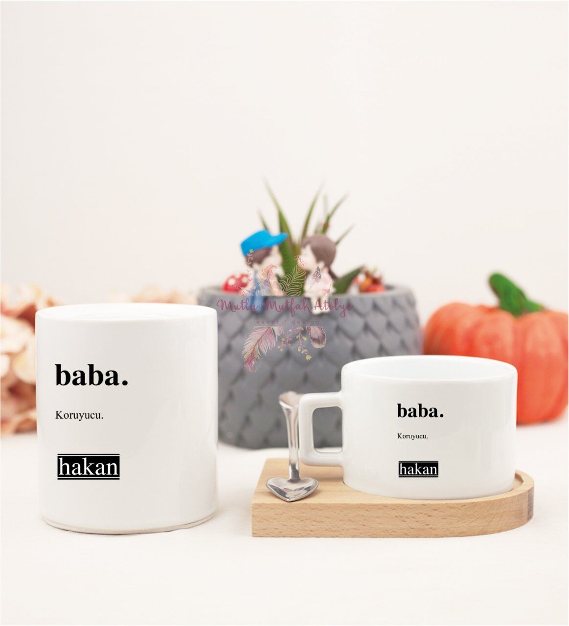 Kişiye Özel Babalar Günü Ahşap Altlıklı Fincan ve Kumbara