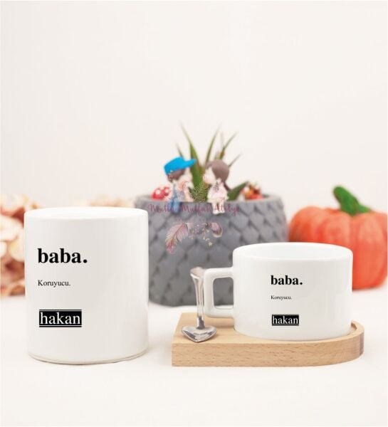 Kişiye Özel Babalar Günü Ahşap Altlıklı Fincan ve Kumbara