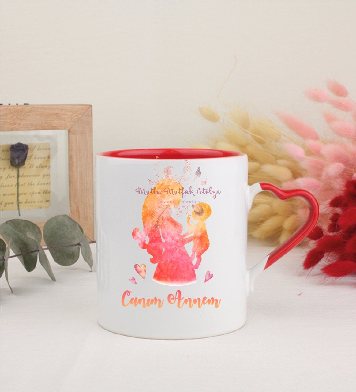 Anneler Günü Canım Annem Kırmızı Kalpli Kupa Bardak