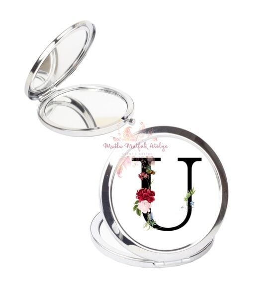 U Harfi Çiçek Desenli Cep Aynası