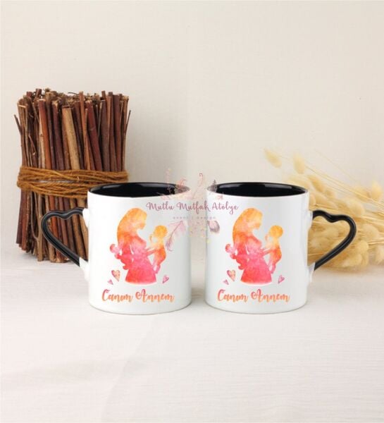 Anneler Günü Canım Annem İkili Siyah Kalpli Kupa Bardak
