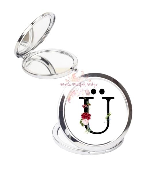 Ü Harfi Çiçek Desenli Cep Aynası