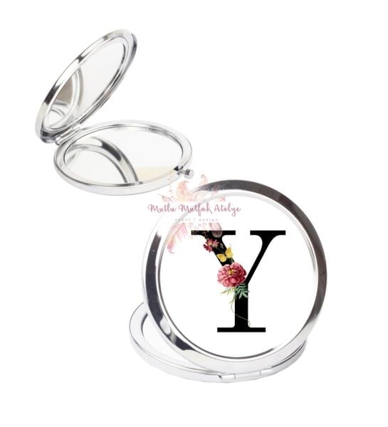 Y Harfi Çiçek Desenli Cep Aynası