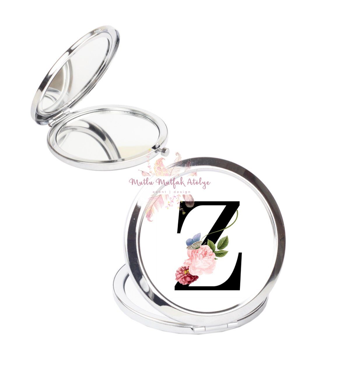 Z Harfi Çiçek Desenli Cep Aynası