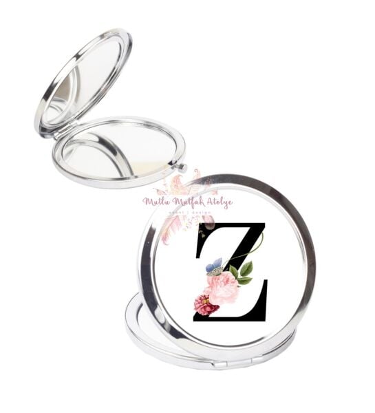 Z Harfi Çiçek Desenli Cep Aynası