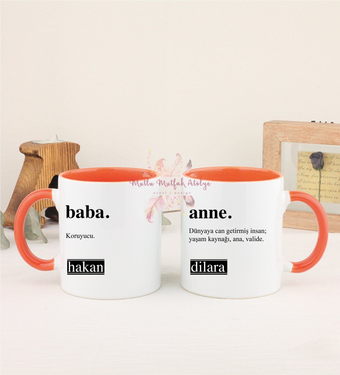 Kişiye Özel Babalar Günü İkili Turuncu Kupa Bardak