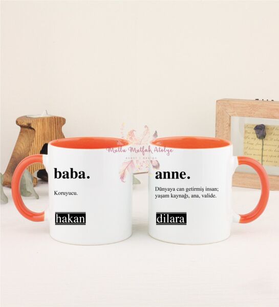 Kişiye Özel Babalar Günü İkili Turuncu Kupa Bardak