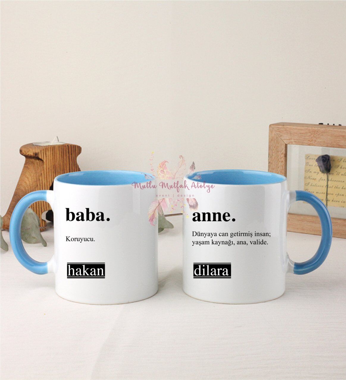 Kişiye Özel Babalar Günü İkili Mavi Kupa Bardak