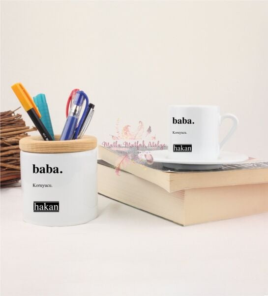 Kişiye Özel Babalar Günü Kalemlik ve Türk Kahvesi Fincanı