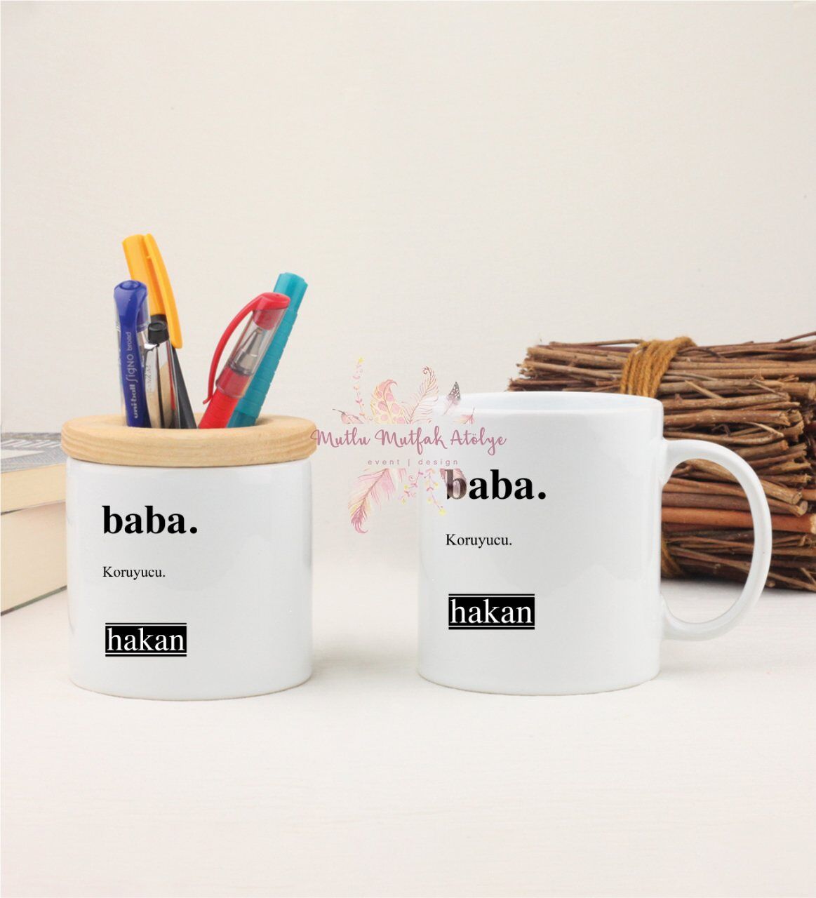 Kişiye Özel Babalar Günü Kalemlik ve Kupa Bardak