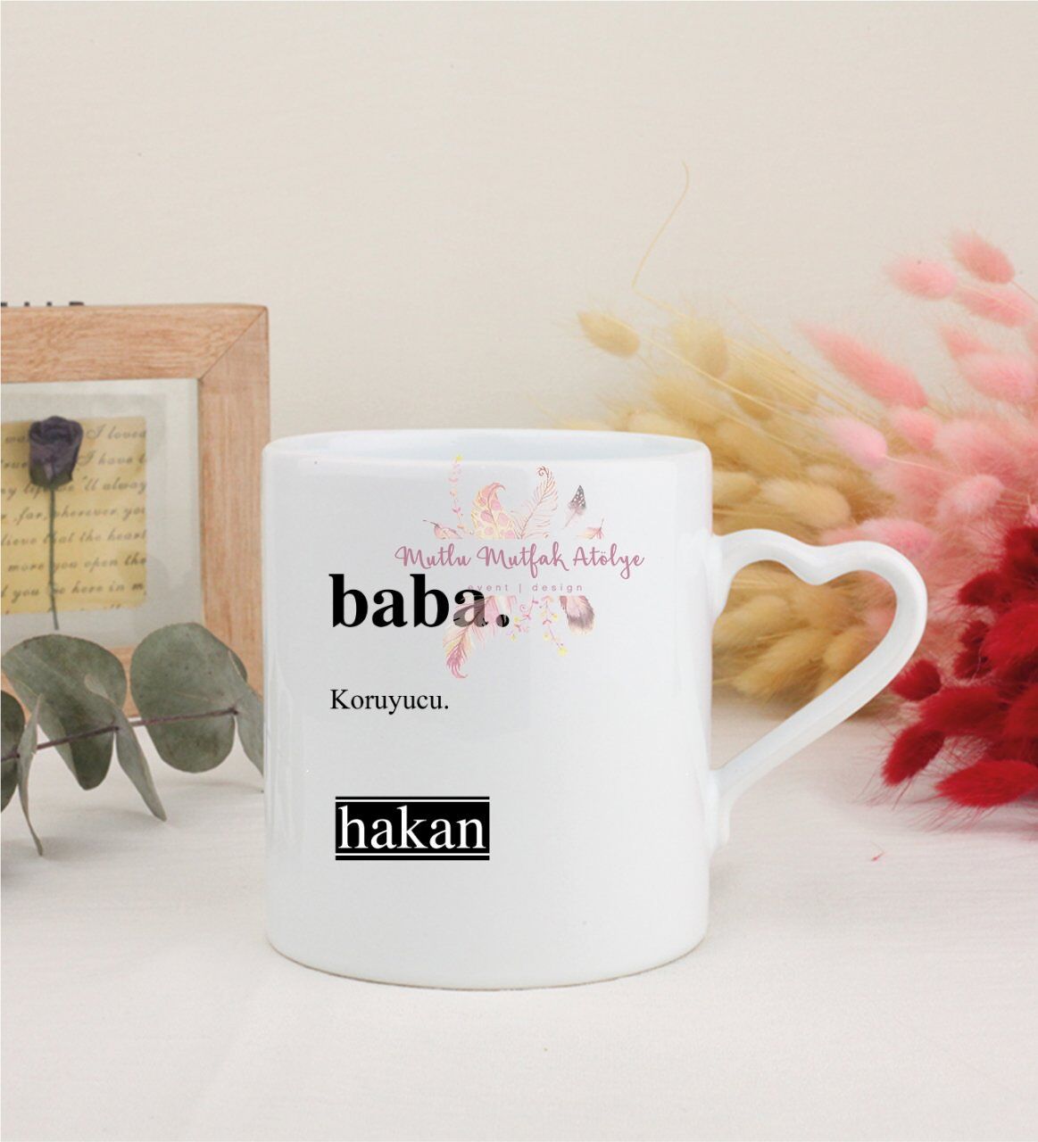 Kişiye Özel Babalar Günü Beyaz Kalpli Kupa Bardak