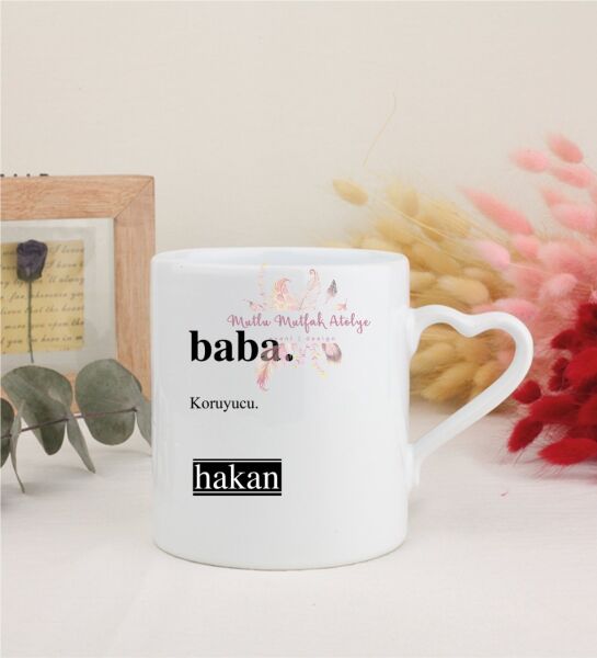 Kişiye Özel Babalar Günü Beyaz Kalpli Kupa Bardak