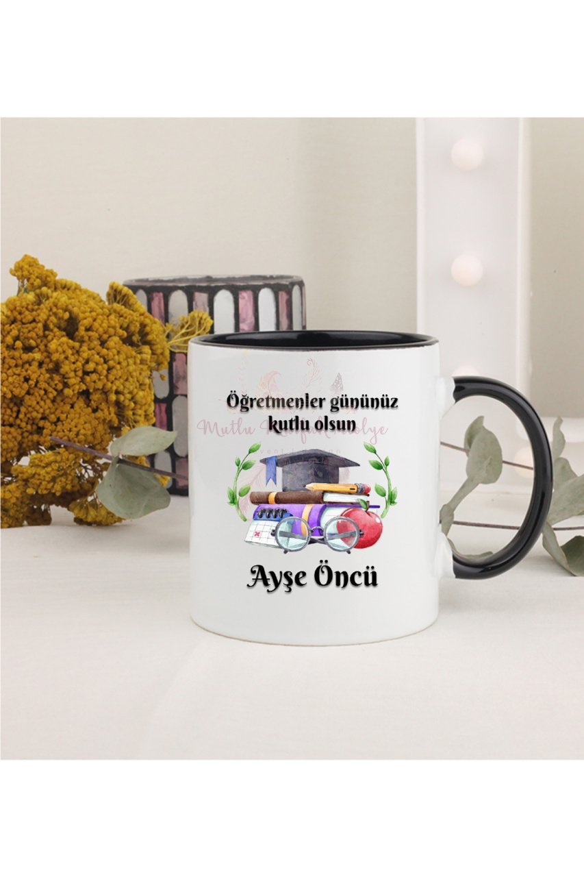 Kişiye Özel Öğretmenler Günü Hediyesi İsimli Canım Öğretmenim  Siyah Kupa Bardak