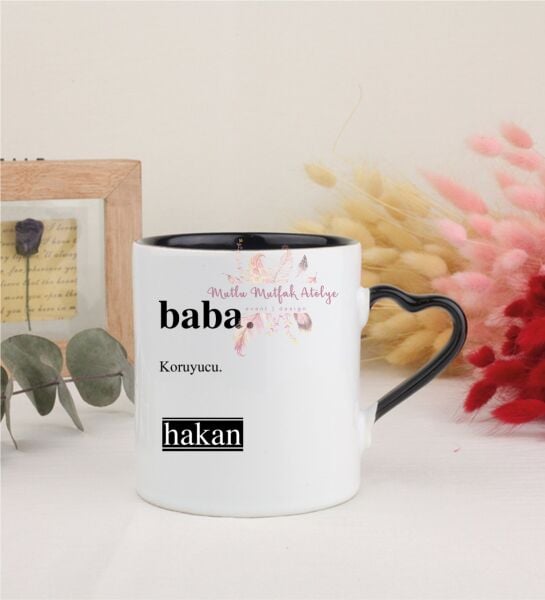 Kişiye Özel Babalar Günü Siyah Kalpli Kupa Bardak