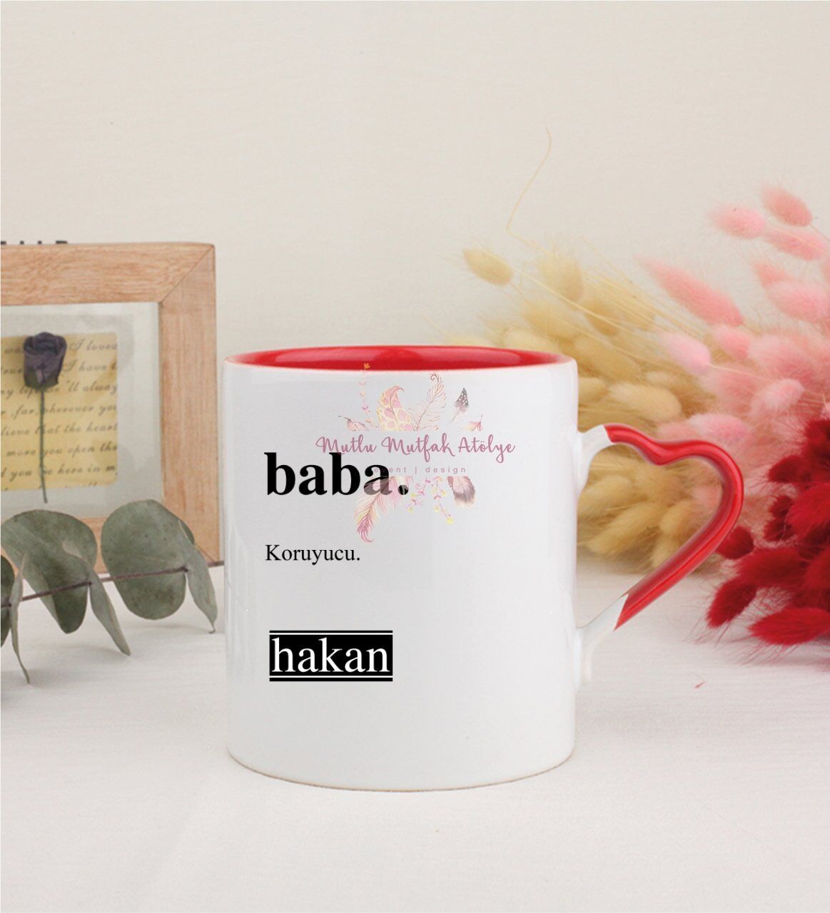 Kişiye Özel Babalar Günü Kırmızı Kalpli Kupa Bardak