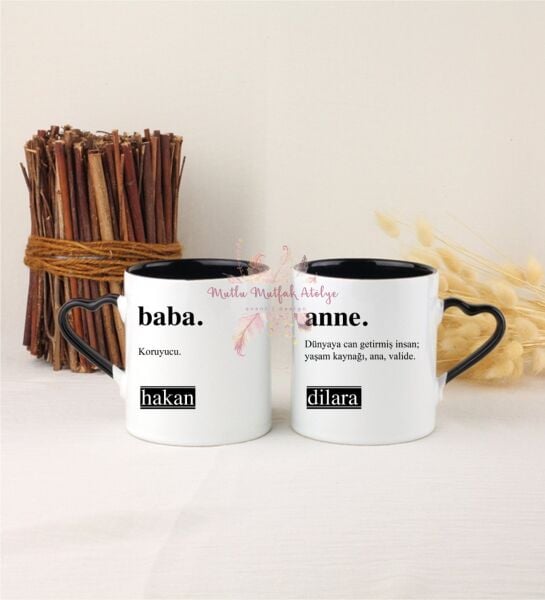 Kişiye Özel Babalar Günü İkili Siyah Kalpli Kupa Bardak