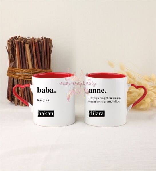 Kişiye Özel Babalar Günü İkili Kırmızı Kalpli Kupa Bardak