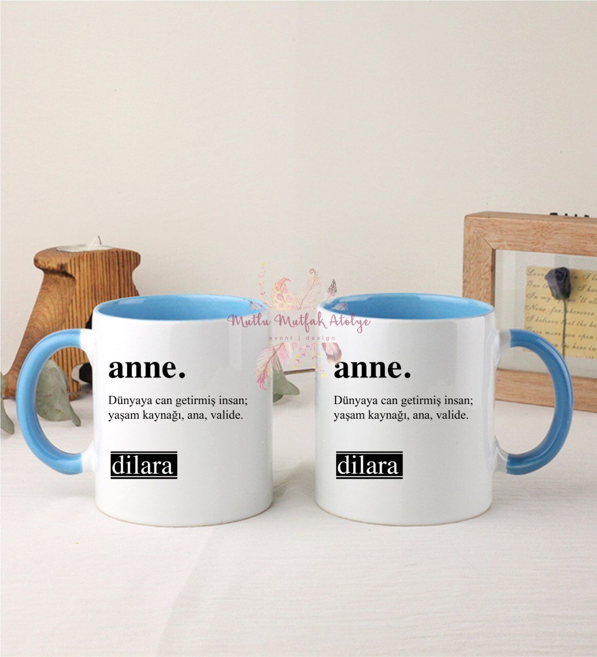 Kişiye Özel Anneler Günü İkili Mavi Kupa Bardak