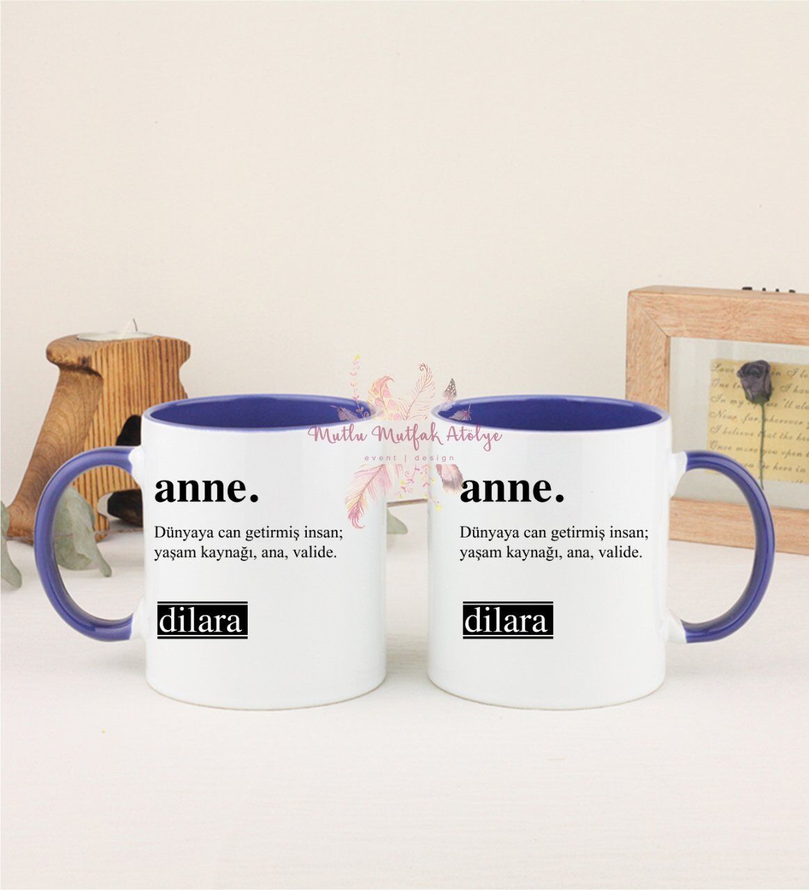 Kişiye Özel Anneler Günü İkili Lacivert Kupa Bardak