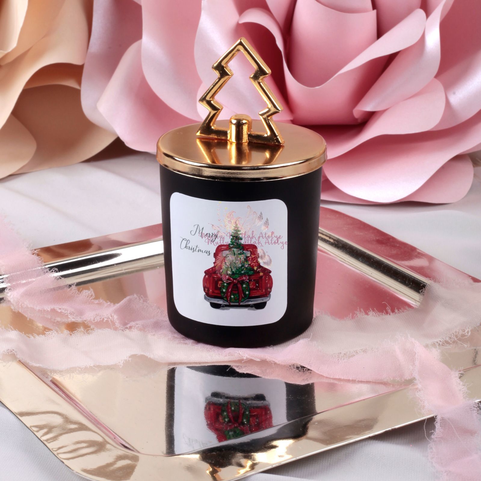 Çikolata Kokulu Çam Ağacı Tepelikli Yılbaşı Mumu