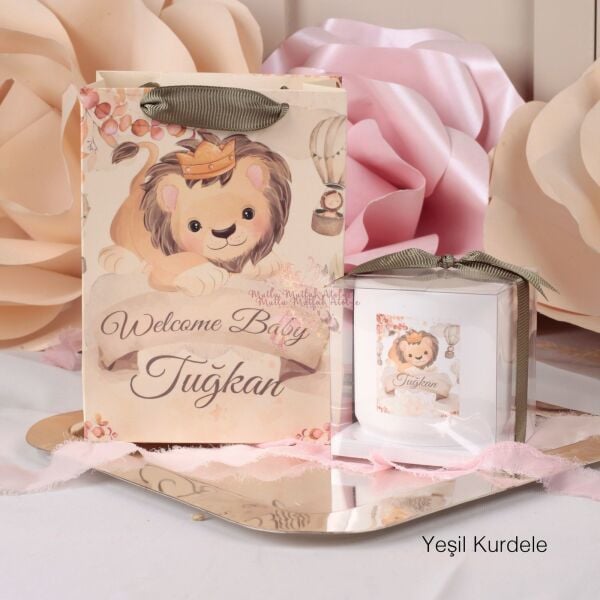 Hediyelik Vanilya Kokulu Beton Mum ve Baskılı Karton Çanta Seti