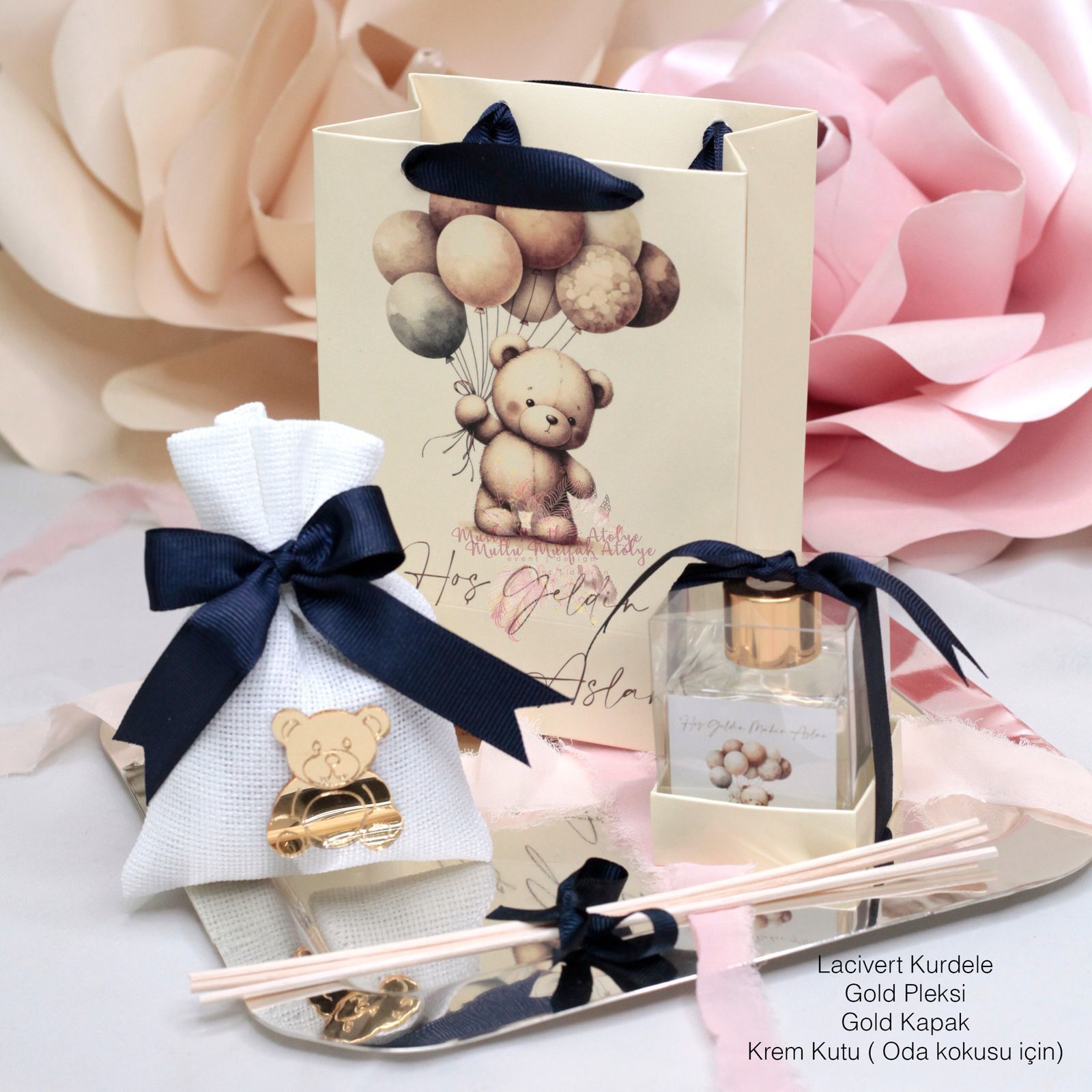 Hediyelik Oda Kokusu, Pleksili Lavanta Kesesi ve Baskılı Karton Çanta Seti