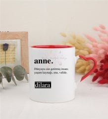 Kişiye Özel Anneler Günü Kırmızı Kalpli Kupa Bardak