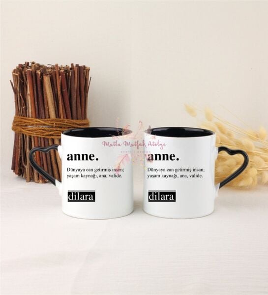 Kişiye Özel Anneler Günü İkili Siyah Kalpli Kupa Bardak