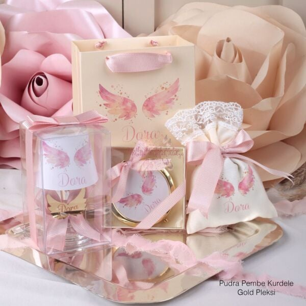 Hediyelik Abajur Mum, Baskılı Karton Çanta, Ayna ve Baskılı Lavanta Kesesi