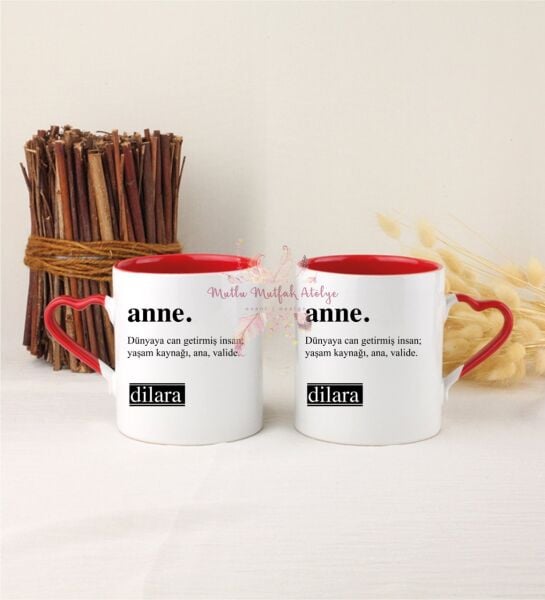 Kişiye Özel Anneler Günü İkili Kırmızı Kalpli Kupa Bardak