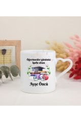 Kişiye Özel Öğretmenler Günü Hediyesi İsimli Canım Öğretmenim  Beyaz Kalpli Kupa Bardak