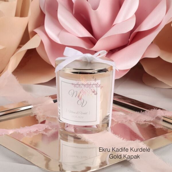 Hediyelik Büyük Boy Kapaklı Kadife Kurdeleli Vanilya Kokulu Mum