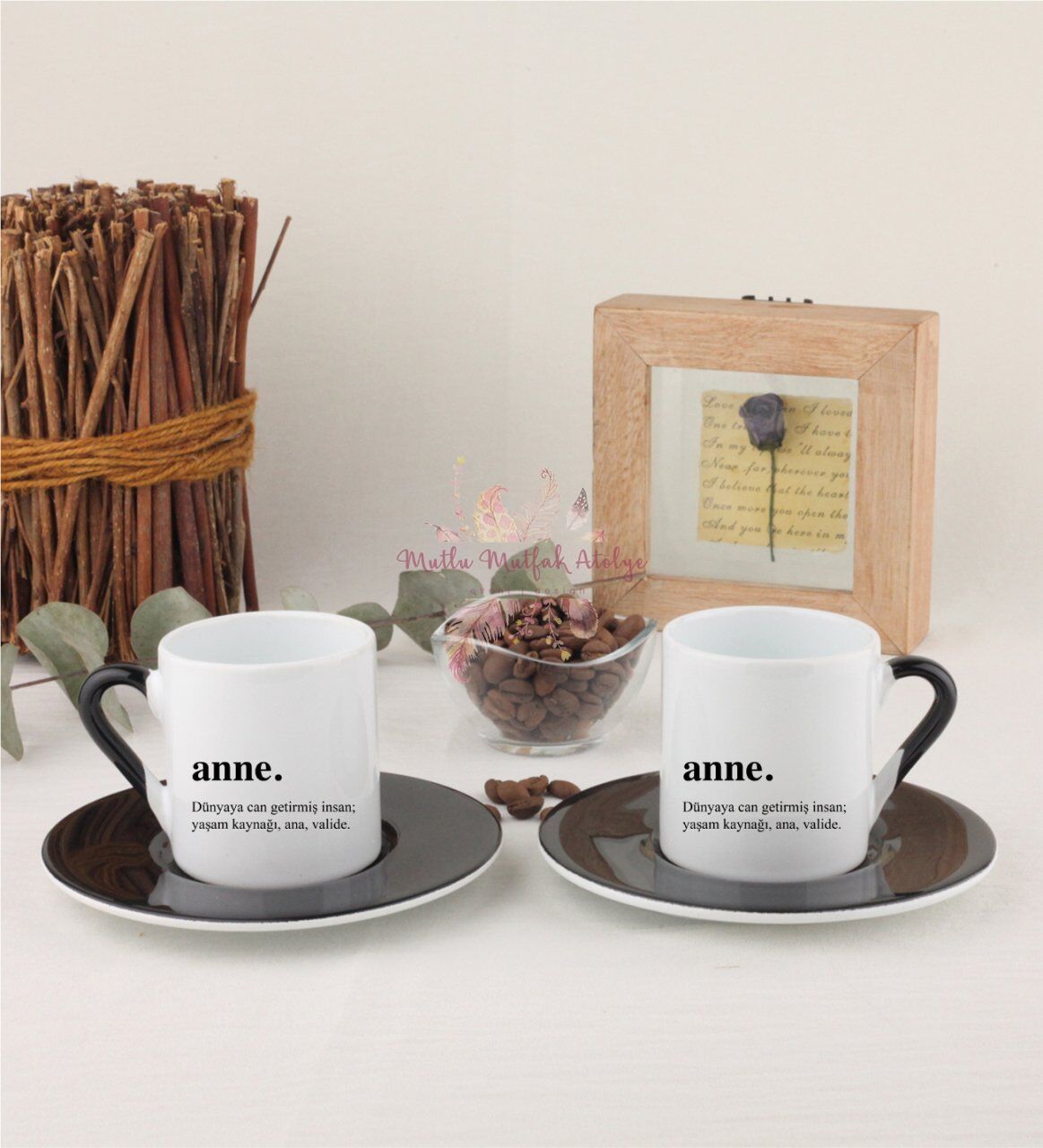 Anneler Günü İkili Siyahlı Türk Kahvesi Fincanı