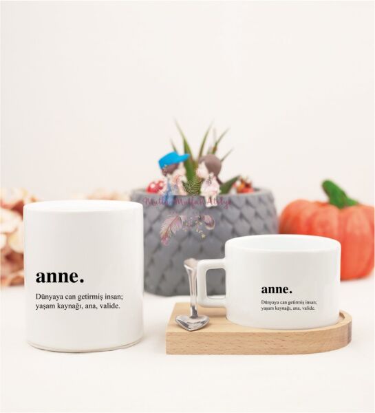 Anneler Günü Ahşap Altlıklı Fincan ve Kumbara