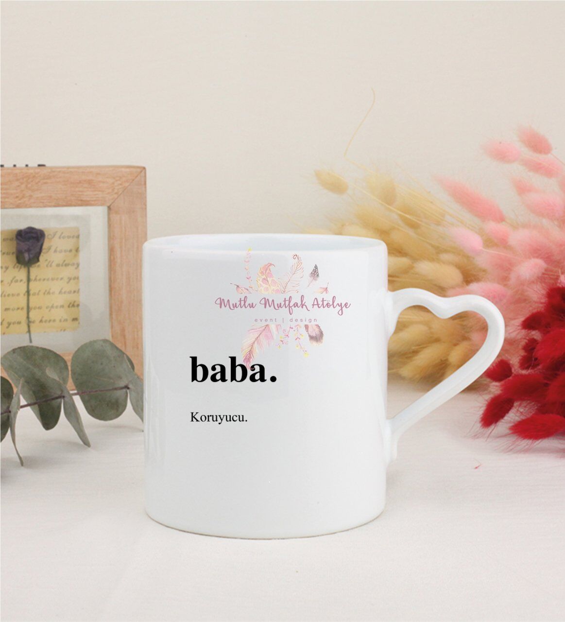 Babalar Günü Beyaz Kalpli Kupa Bardak