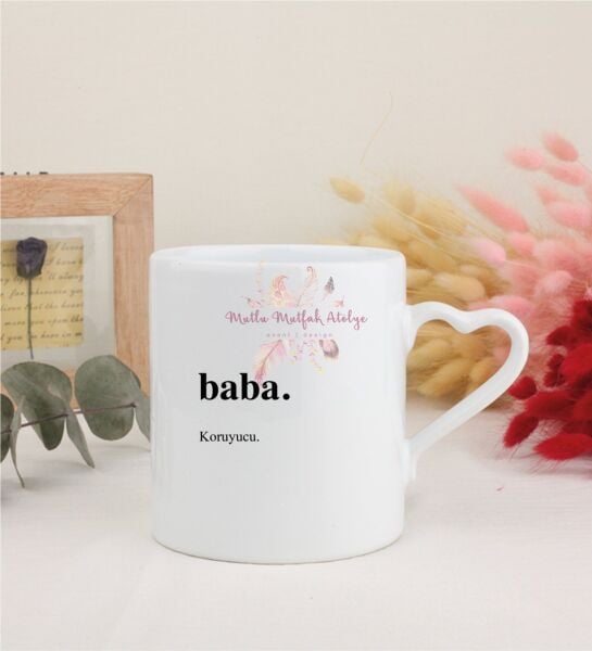 Babalar Günü Beyaz Kalpli Kupa Bardak