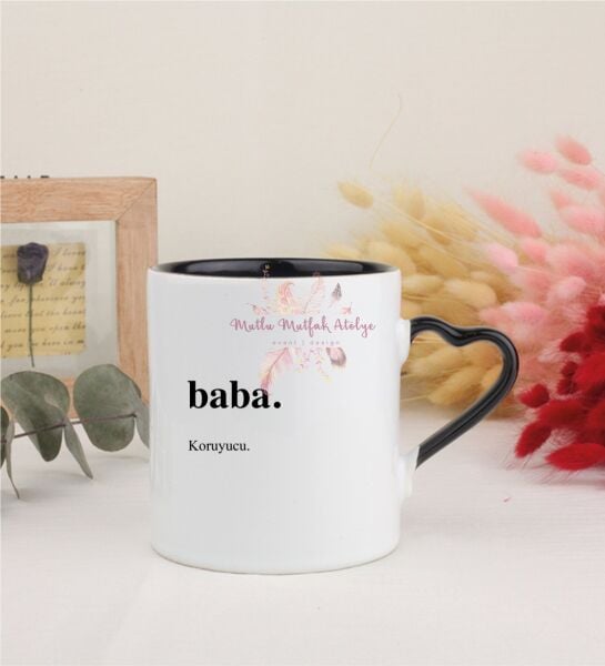 Babalar Günü Siyah Kalpli Kupa Bardak