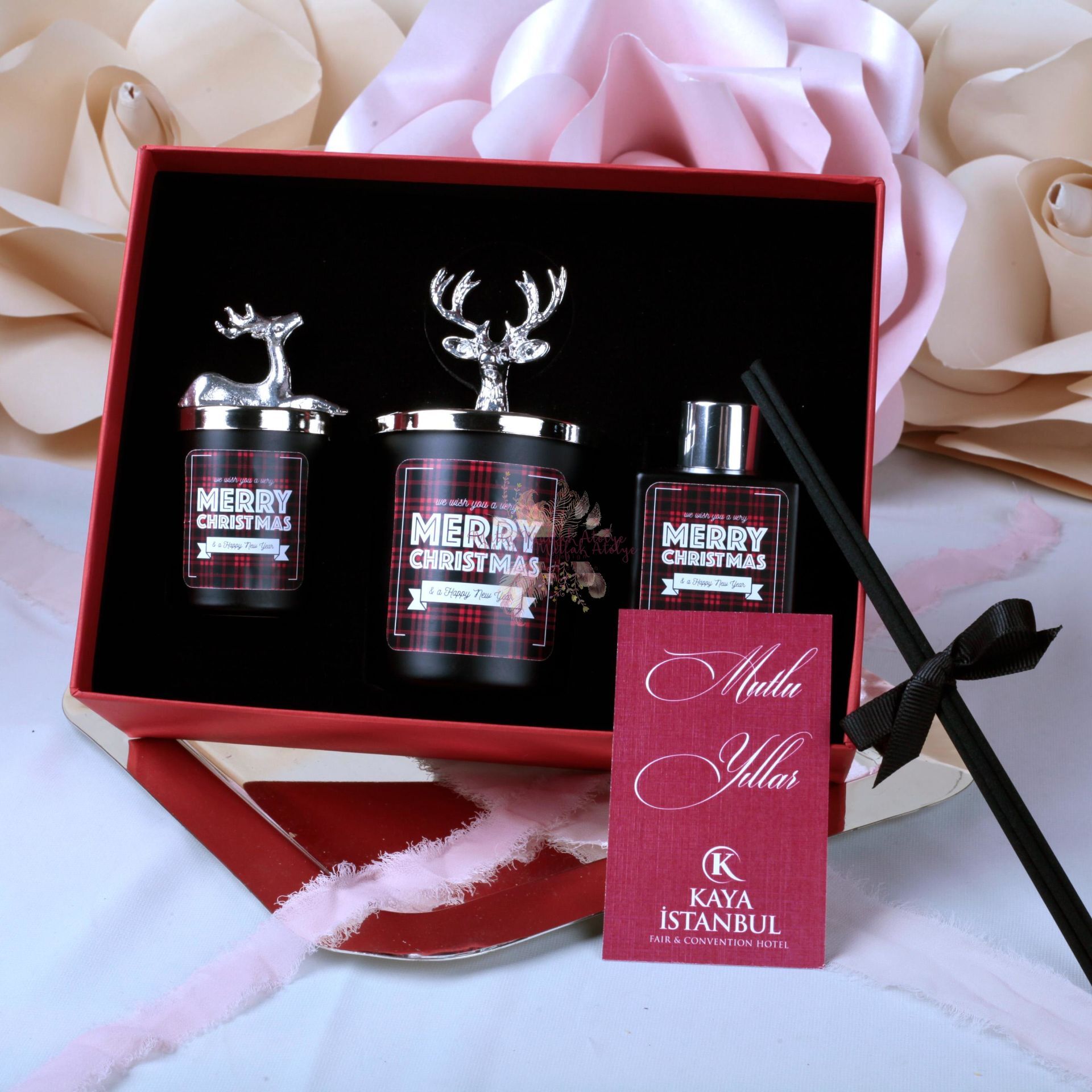 Yılbaşı Hediyelik Vanilya Kokulu Oda Kokusu, Küçük ve Büyük Mum Seti