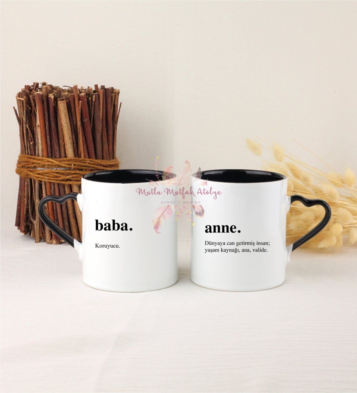 Babalar Günü İkili Siyah Kalpli Kupa Bardak