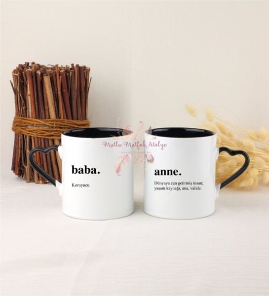 Babalar Günü İkili Siyah Kalpli Kupa Bardak